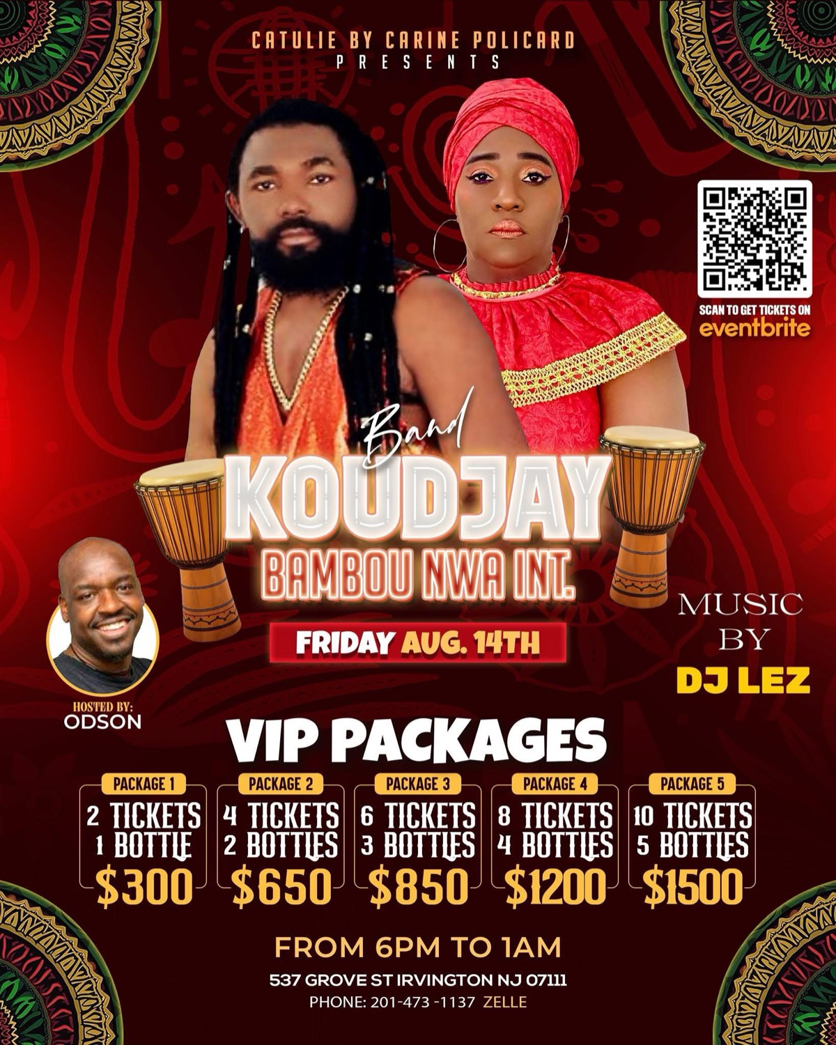 Koudjay — Bambou Nwa Int. — Friday, August 14, 2026 · 6 PM–1 AM · 537 Grove St, Irvington NJ